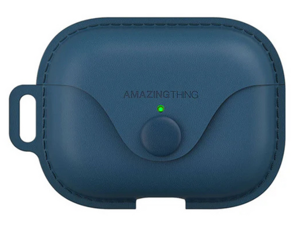 Front view of AmazingThing MARSiX PRO Leatherette Case Blue APRO02MPBU for AirPods Pro.