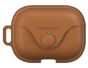Front view of AmazingThing MARSiX PRO Leatherette Case Brown APRO02MPBW for AirPods Pro.