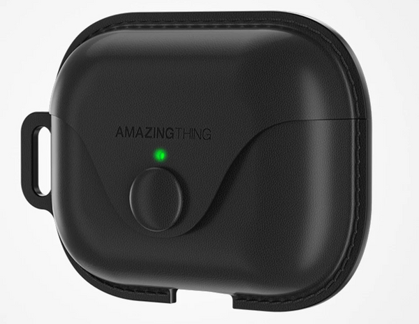 AmazingThing MARSiX PRO Leatherette Case with AirPods inside, showcasing a secure fit.