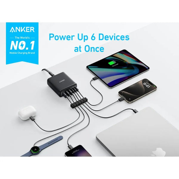 Anker 112W 6-port GaN fast charger with 3 USB-C and 3 USB-A ports A2154K11 Qatar