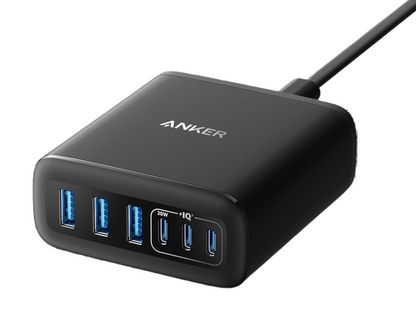 Front view of the Anker 112W GaN Charger (A2154K11) showing 6 ports.