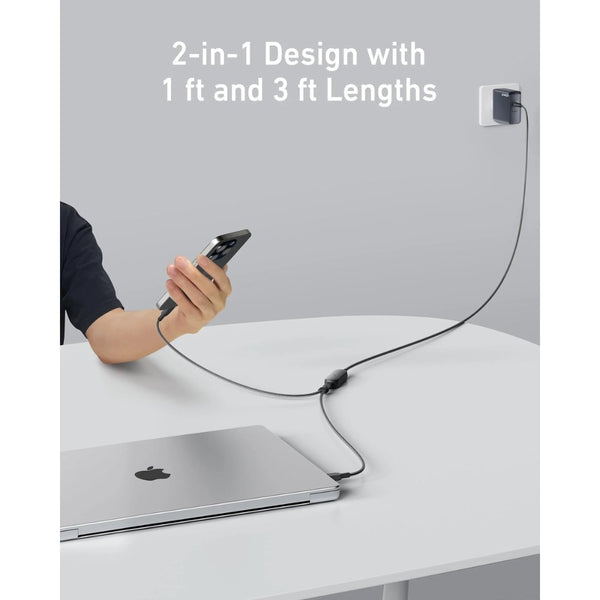 Anker 140W 2-in-1 USB-C to USB-C braided charging cable 6ft A8895H12 Qatar