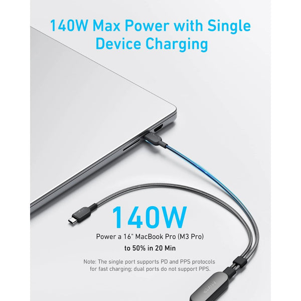 Anker 140W 2-in-1 USB-C to USB-C braided charging cable 6ft A8895H12 Qatar