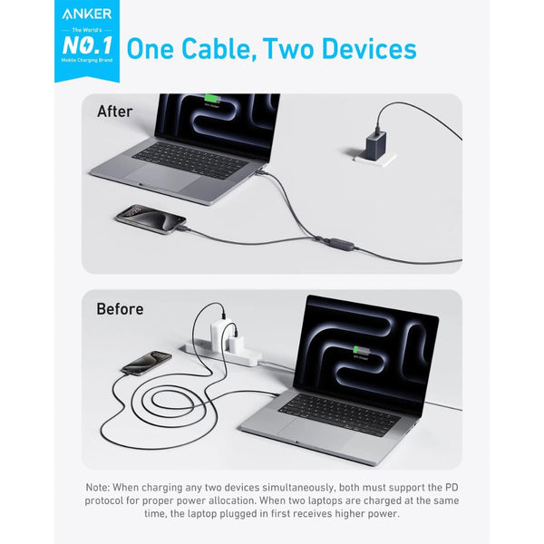 Anker 140W 2-in-1 USB-C to USB-C braided charging cable 6ft A8895H12 Qatar