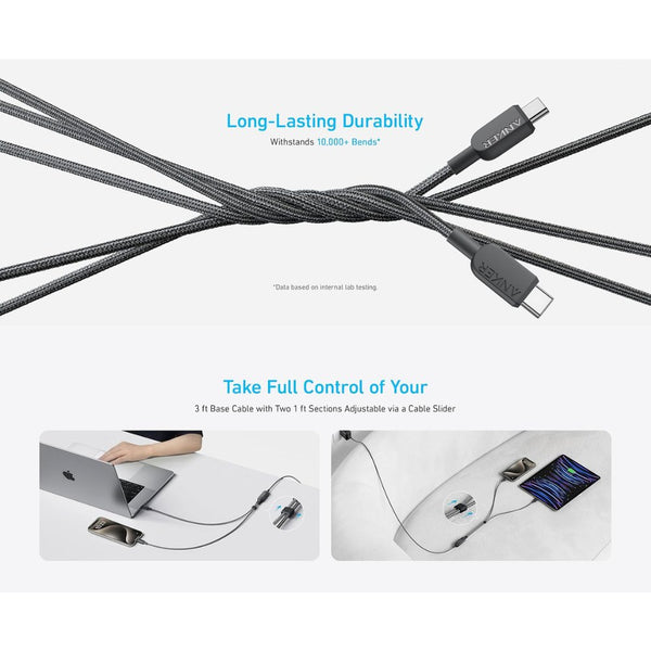 Anker 140W 2-in-1 USB-C to USB-C braided charging cable 6ft A8895H12 Qatar
