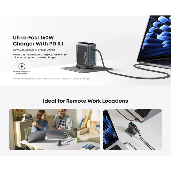 Anker 140W 4-Port PD 3.1 GaN charger B2697KZ1 with smart display and USB-C cable Dark Grey Qatar