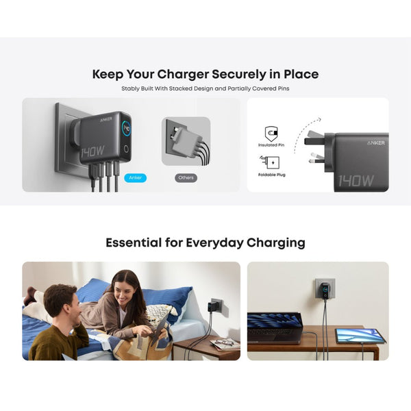 Anker 140W 4-Port PD 3.1 GaN charger B2697KZ1 with smart display and USB-C cable Dark Grey Qatar