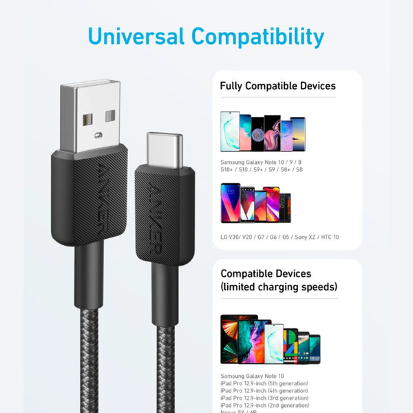Anker 322 USB-A to USB-C Braided Cable 3ft A81H5H11 Black Qatar