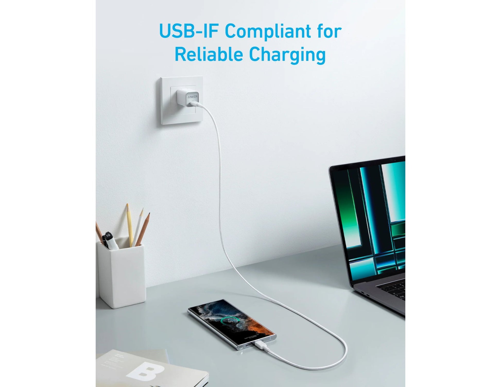 Anker 322 USB-C braided cable 60W 3ft/6ft for fast charging at Thabthaba Store Qatar.