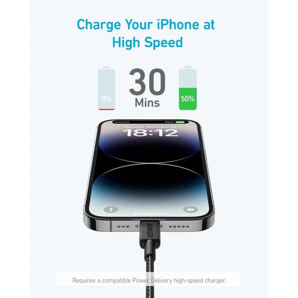 Anker 322 USB-C to Lightning Braided Cable 3ft A81B5H11 Black Qatar