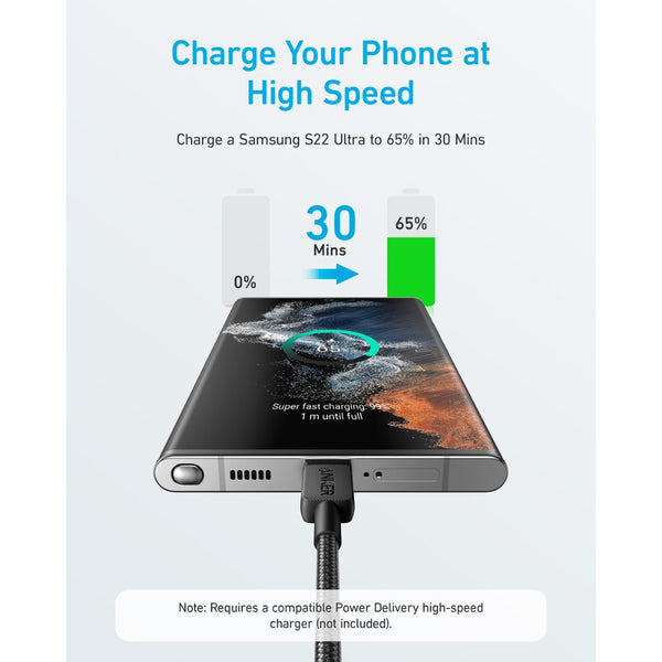Anker 322 USB-C to USB-C Braided Cable 6ft Black A81F6H11 for fast charging Qatar