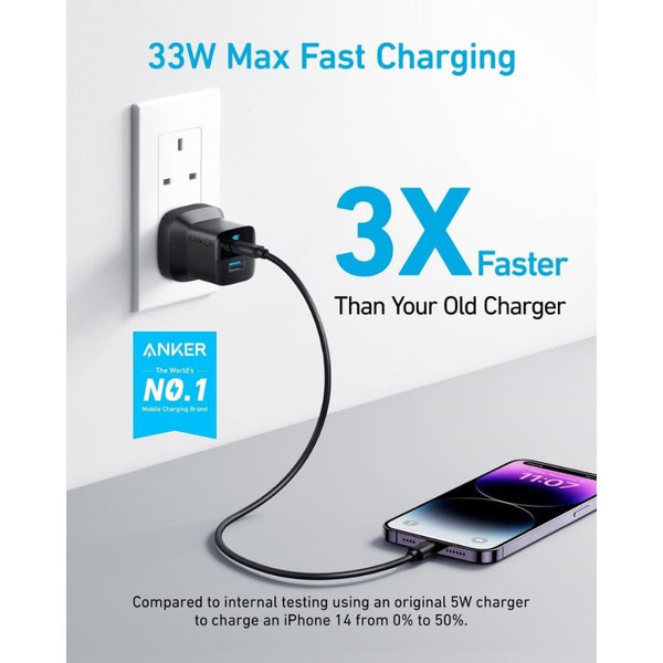 Anker 323 Charger 33W Dual Port USB-C USB-A Black A2331K11 Qatar