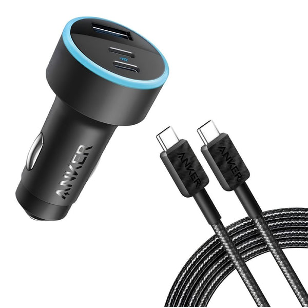 Anker 335 Car Charger 67W B2736H11 in Black with three charging ports and USB-C to USB-C cable Qatar