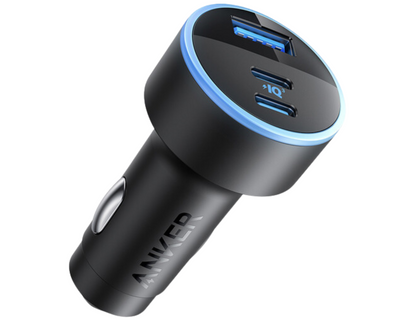 Close-up of Anker 335 Car Charger B2736H11’s USB-C and USB-A ports.