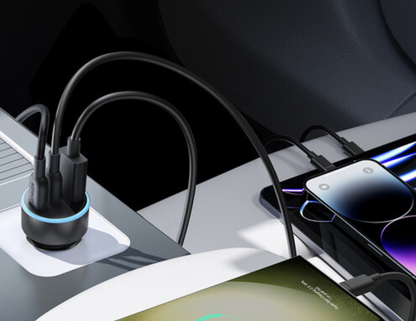 Compact Anker 335 Car Charger B2736H11 in use with multiple devices.