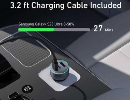 USB-C cable included with the Anker 335 Car Charger B2736H11 for fast charging.