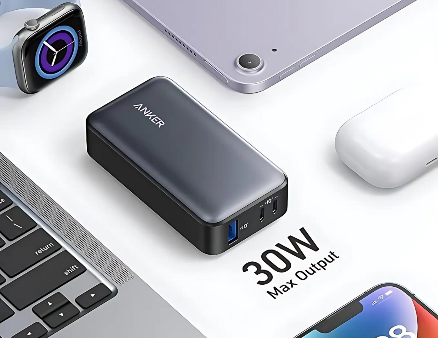 Lightweight design of the Anker 533 Power Bank compared to everyday items.