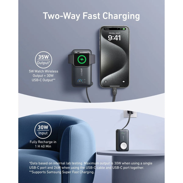 Anker MagGo 10000mAh 35W power bank with Apple Watch charger and built-in USB-C cable Black Qatar