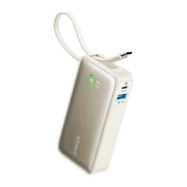 Anker Nano 10000mAh 30W power bank with built-in USB-C cable smart display Shell White Qatar