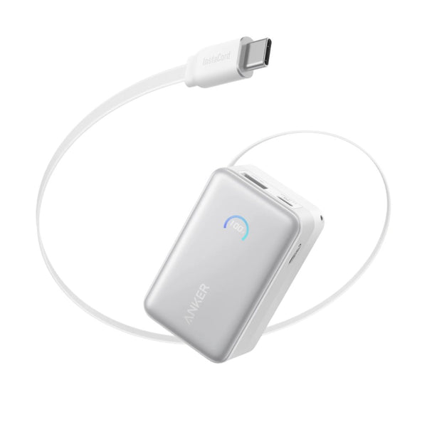 Anker Nano 10000mAh 45W power bank with retractable USB-C cable and smart display Aurora White Qatar