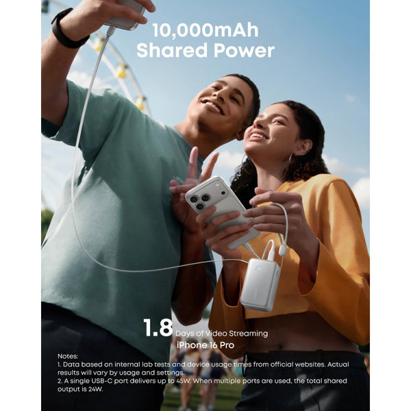 Anker Nano 10000mAh 45W power bank with retractable USB-C cable and smart display Aurora White Qatar