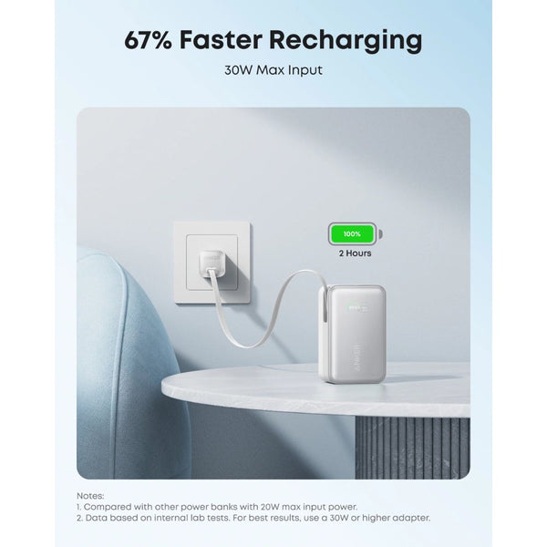 Anker Nano 10000mAh 45W power bank with retractable USB-C cable and smart display Aurora White Qatar