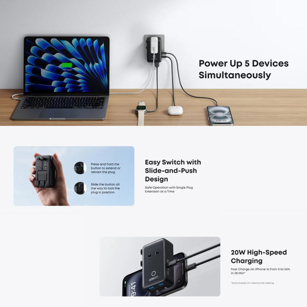 Anker Nano 5-in-1 20W travel adapter with universal plugs and USB-C fast charging A9215311 Qatar