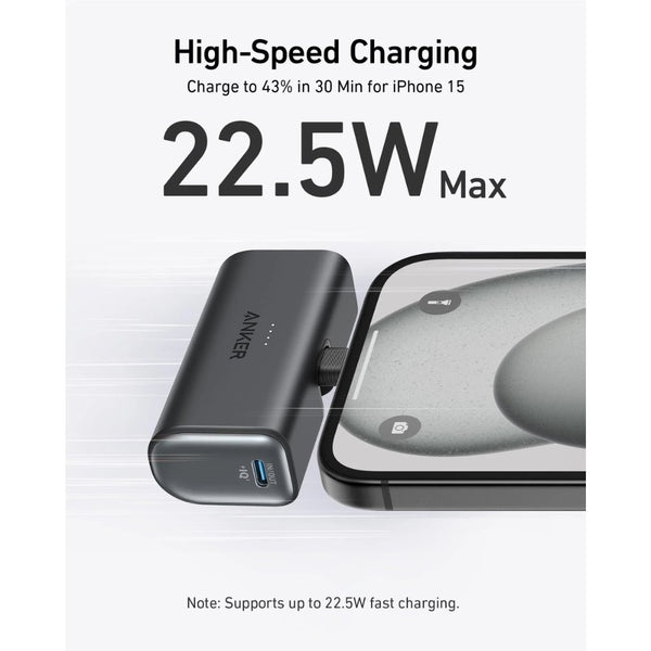Anker Nano 5000mAh 22.5W power bank with built-in foldable USB-C connector Black Stone Qatar