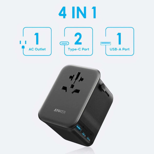 Anker Nano 65W 4-in-1 travel adapter with 2 USB-C USB-A and AC outlet in Black Qatar