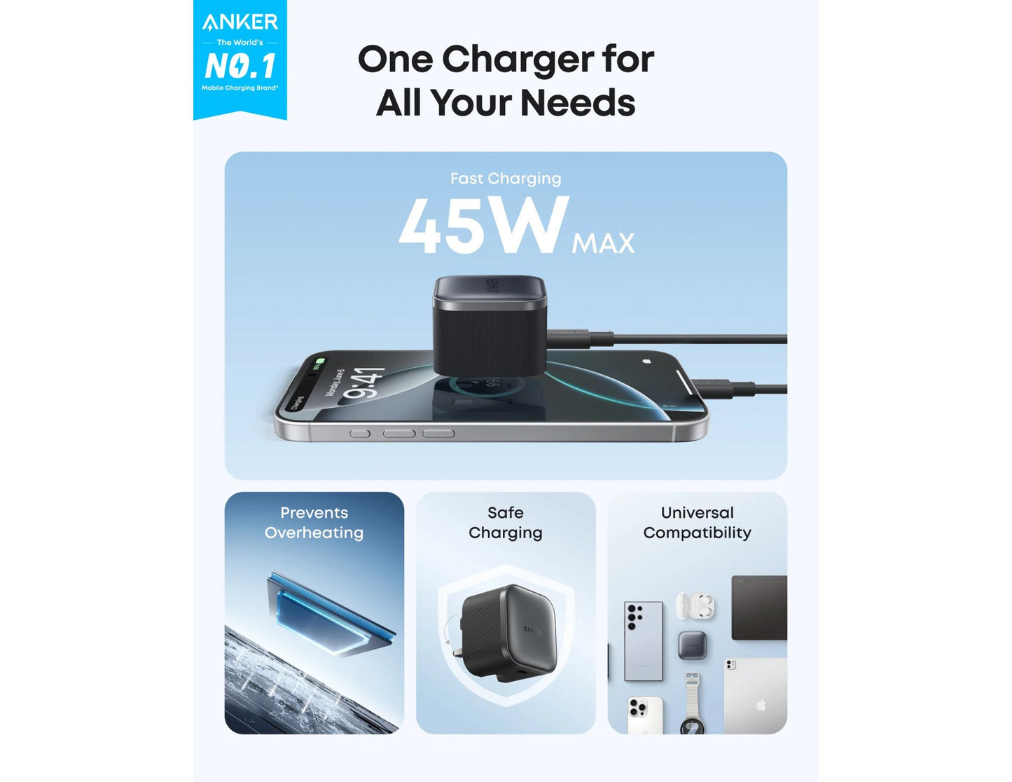 Anker Nano Charger 45W with USB-C Cable B2692K11 available in Qatar