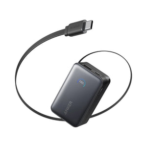 Anker Nano Power Bank A1638H11, 10,000mAh 45W fast charging, black, with built-in retractable USB-C, smart display, compact flight-ready design at Thabthaba Store Qatar