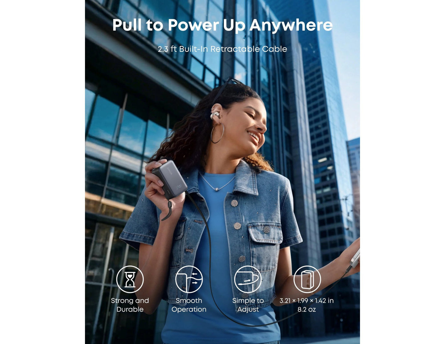 Anker Nano Power Bank A1638H11, 10,000mAh 45W fast charging, black, with built-in retractable USB-C, smart display, compact flight-ready design at Thabthaba Store Qatar