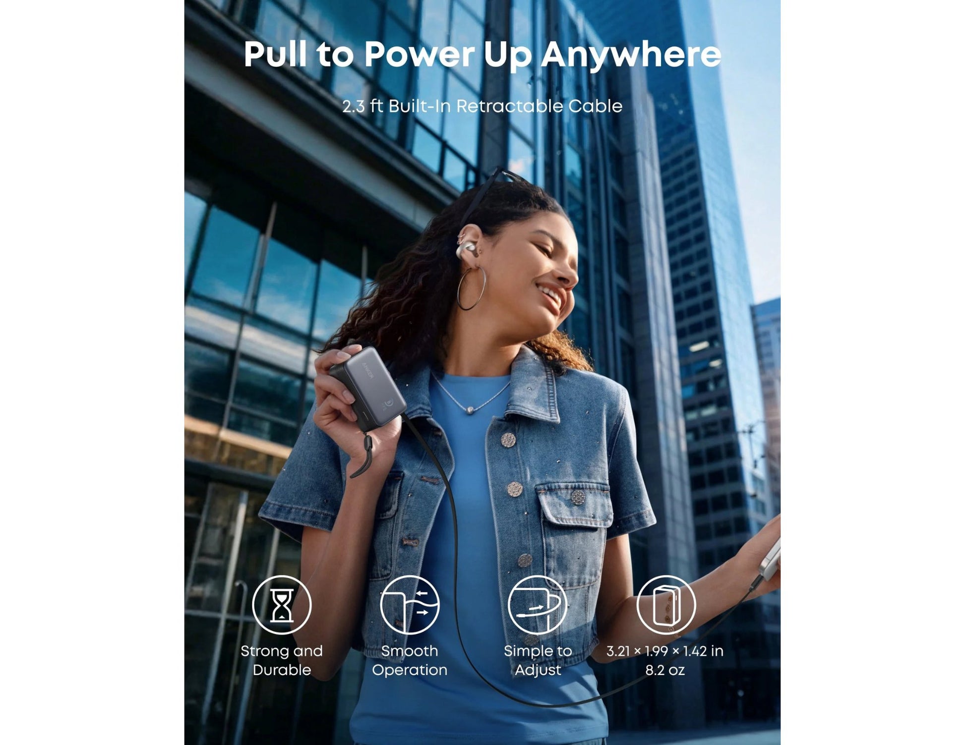 Anker Nano Power Bank A1638H11, 10,000mAh 45W fast charging, black, with built-in retractable USB-C, smart display, compact flight-ready design at Thabthaba Store Qatar