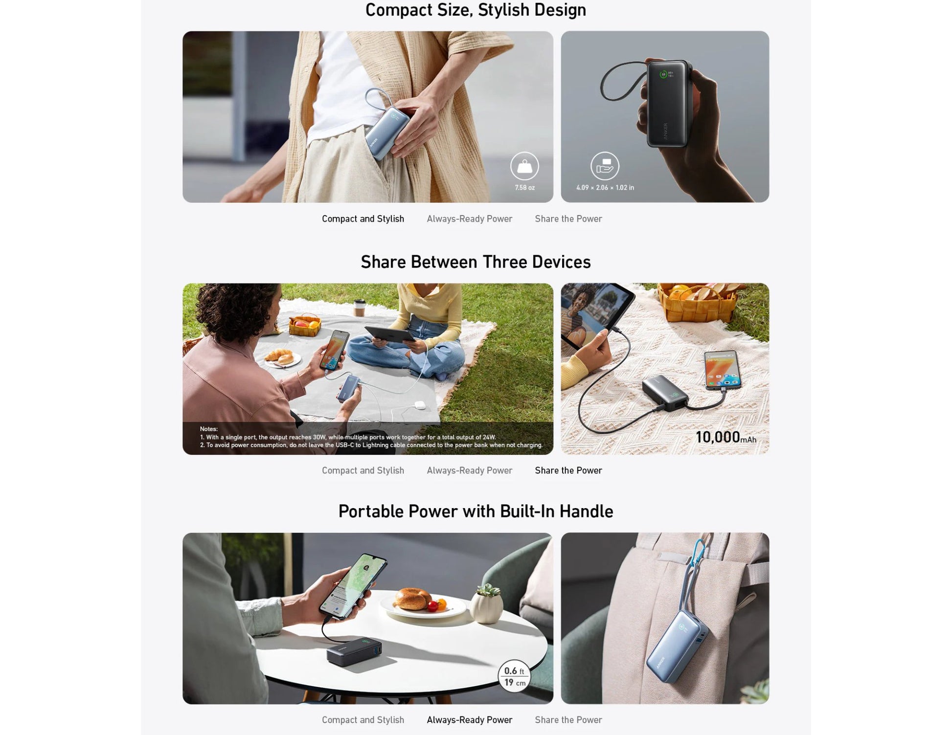 Anker Nano Power Bank 30W Ice Lake Blue A1259H31 with built‑in USB‑C cable available in Qatar