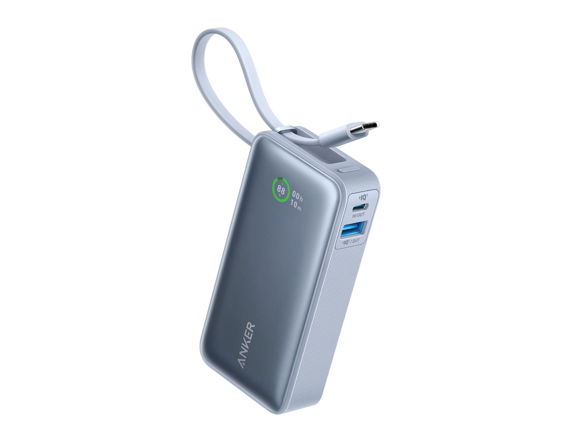 Anker Nano Power Bank 30W Ice Lake Blue A1259H31 with built‑in USB‑C cable available in Qatar