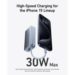 Anker Nano Power Bank 30W Ice Lake Blue A1259H31 with built‑in USB‑C cable available in Qatar
