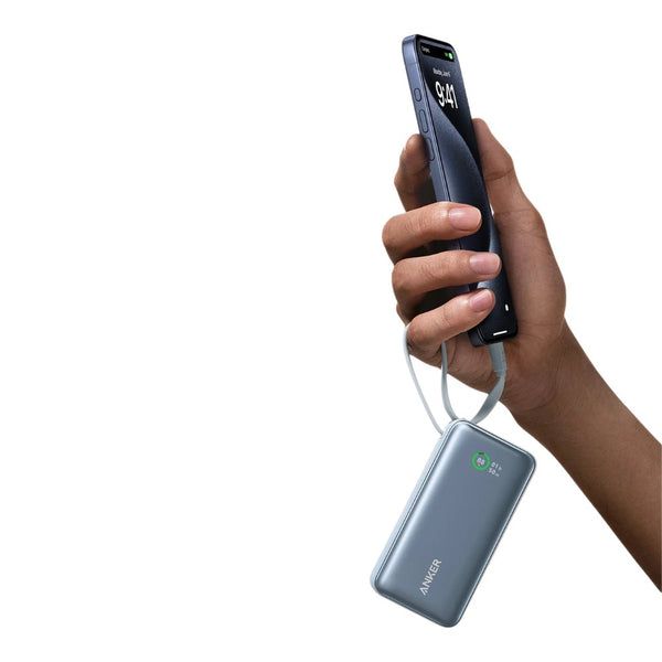Anker Nano Power Bank 30W Ice Lake Blue A1259H31 with built‑in USB‑C cable available in Qatar