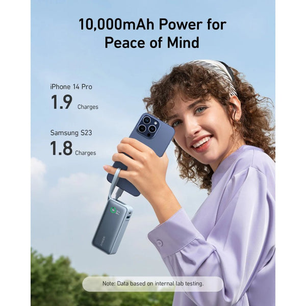 Anker Nano Power Bank 30W Ice Lake Blue A1259H31 with built‑in USB‑C cable available in Qatar