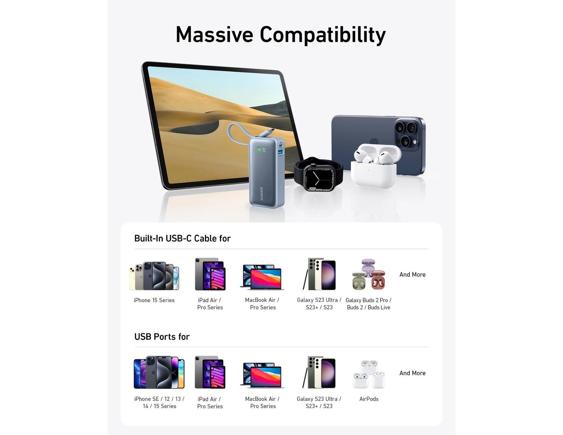 Anker Nano Power Bank 30W Ice Lake Blue A1259H31 with built‑in USB‑C cable available in Qatar