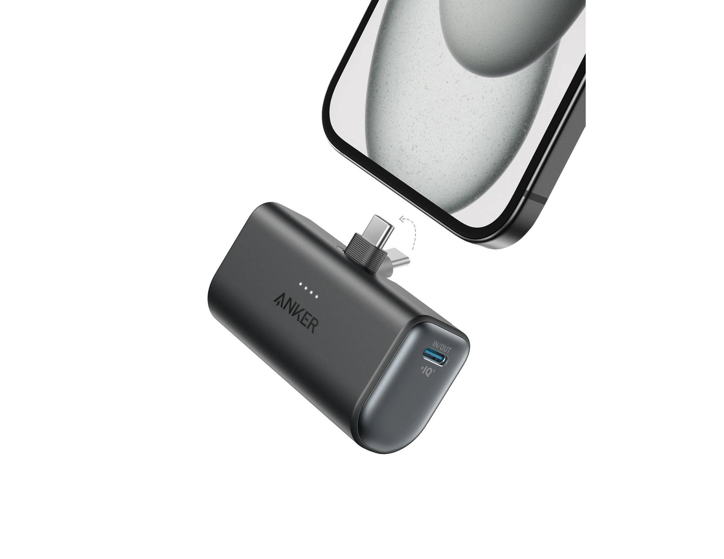Anker Nano Power Bank 5000mAh 22.5W with built-in USB-C connector black stone.