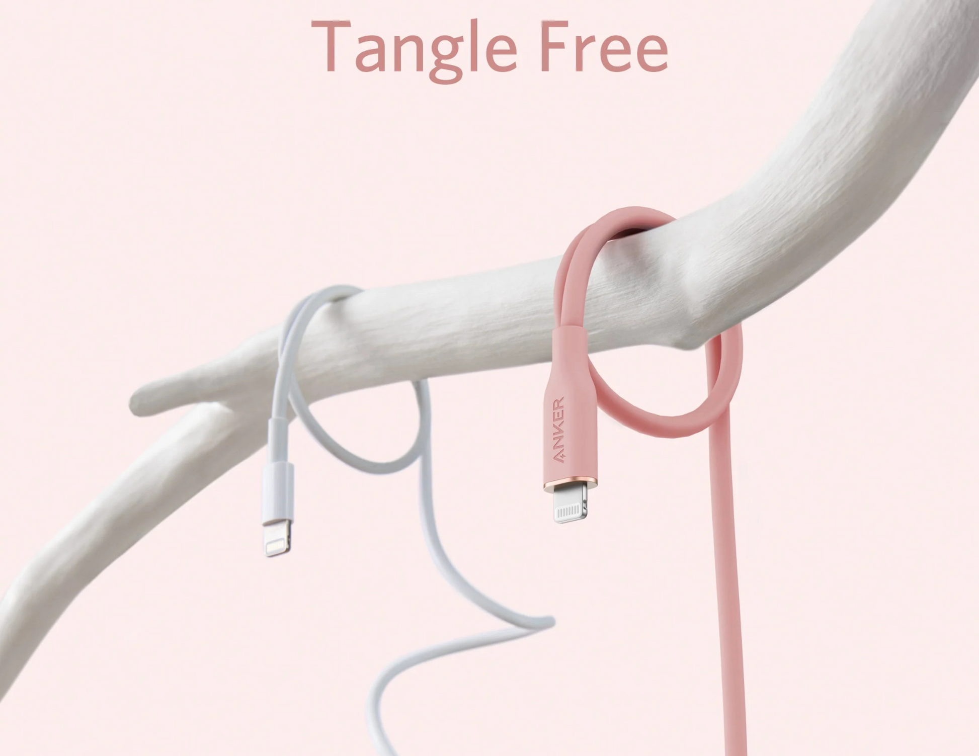 Anker PowerLine III Flow (Pink) demonstrating its tangle-free design