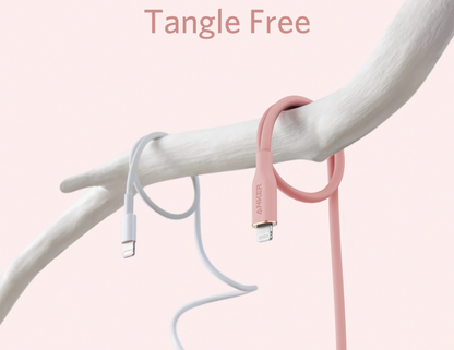 Anker PowerLine III Flow (Pink) demonstrating its tangle-free design