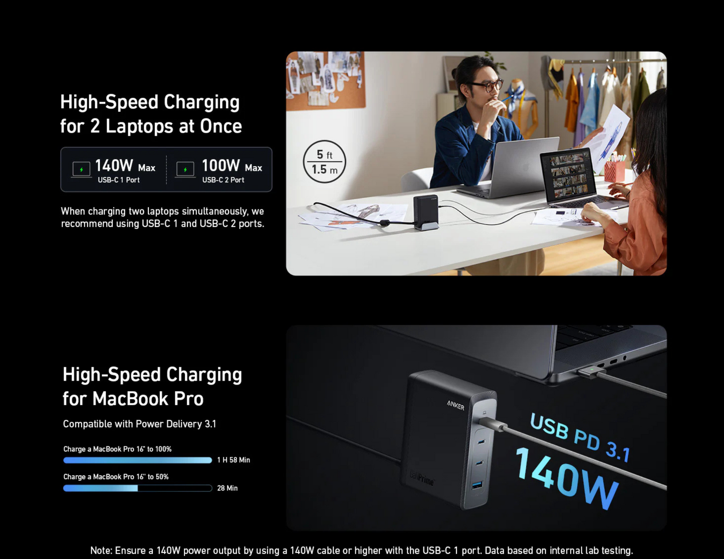 Anker Prime 240W GaN Charger A2342211 fast-charging two laptops.