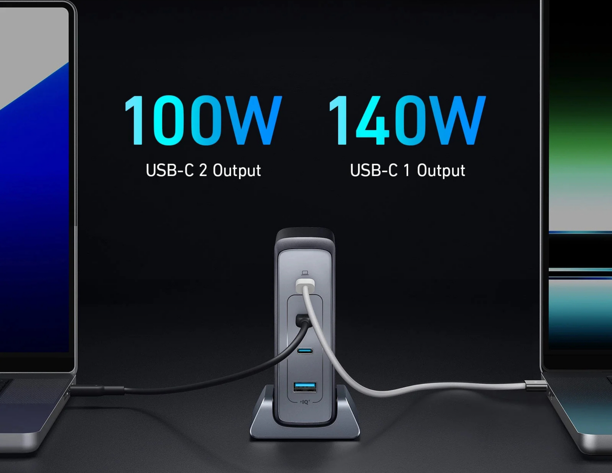 Close-up of USB-C ports on Anker Prime 240W GaN Charger A2342211.