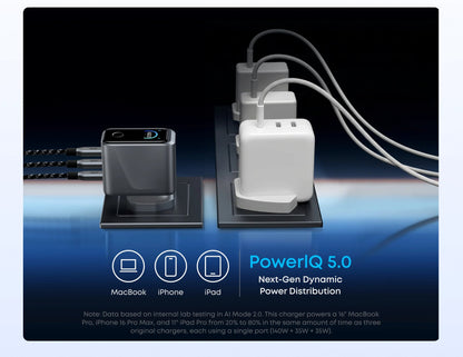 Anker Prime Charger 160W 3-port smart display USB-C GaN charger.