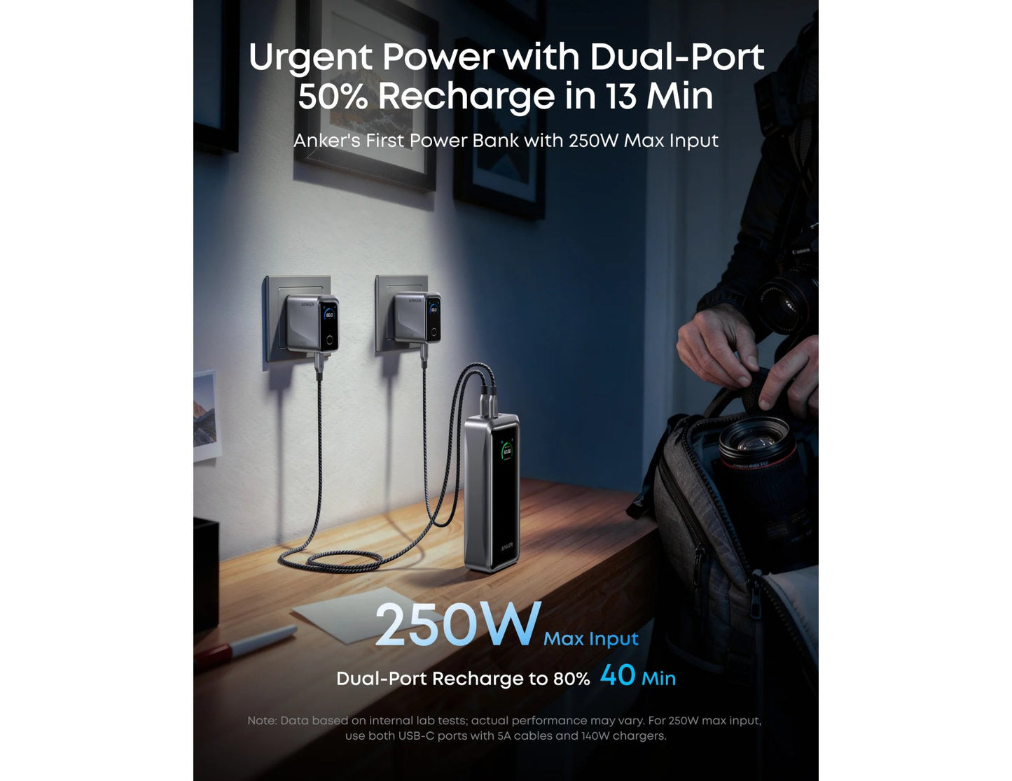 Anker Prime Power Bank 26K 300W with 140W fast charging smart display and app control.
