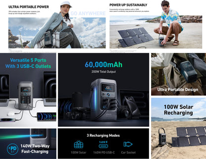 Anker SOLIX C200 DC 192Wh 200W portable power station with 140W USB-C fast charging for camping and backup in Qatar, Thabthaba Store