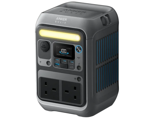 Front view of the Anker SOLIX C300 Portable Power Station showing its compact design and multiple ports.