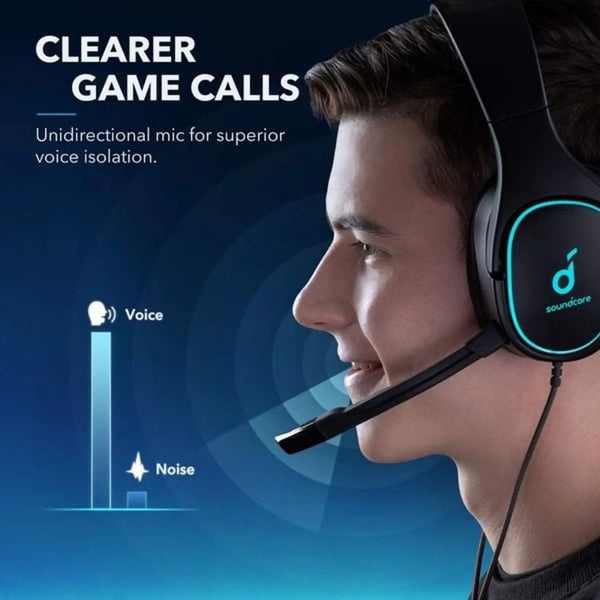 Anker Soundcore Strike 3 wired gaming headset with 52mm drivers and detachable IPX5 microphone Black Qatar