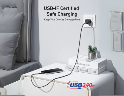 Anker USB-C to USB-C Cable A82E2H12 displaying its 240W fast-charging capability.